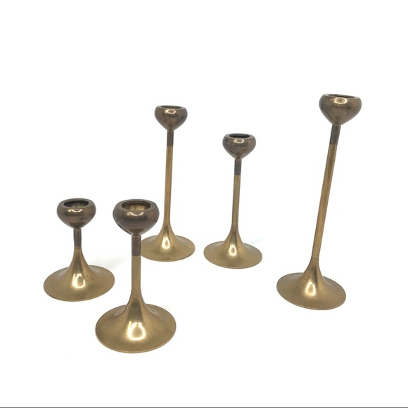 Set of 5 Brass Candle Holders